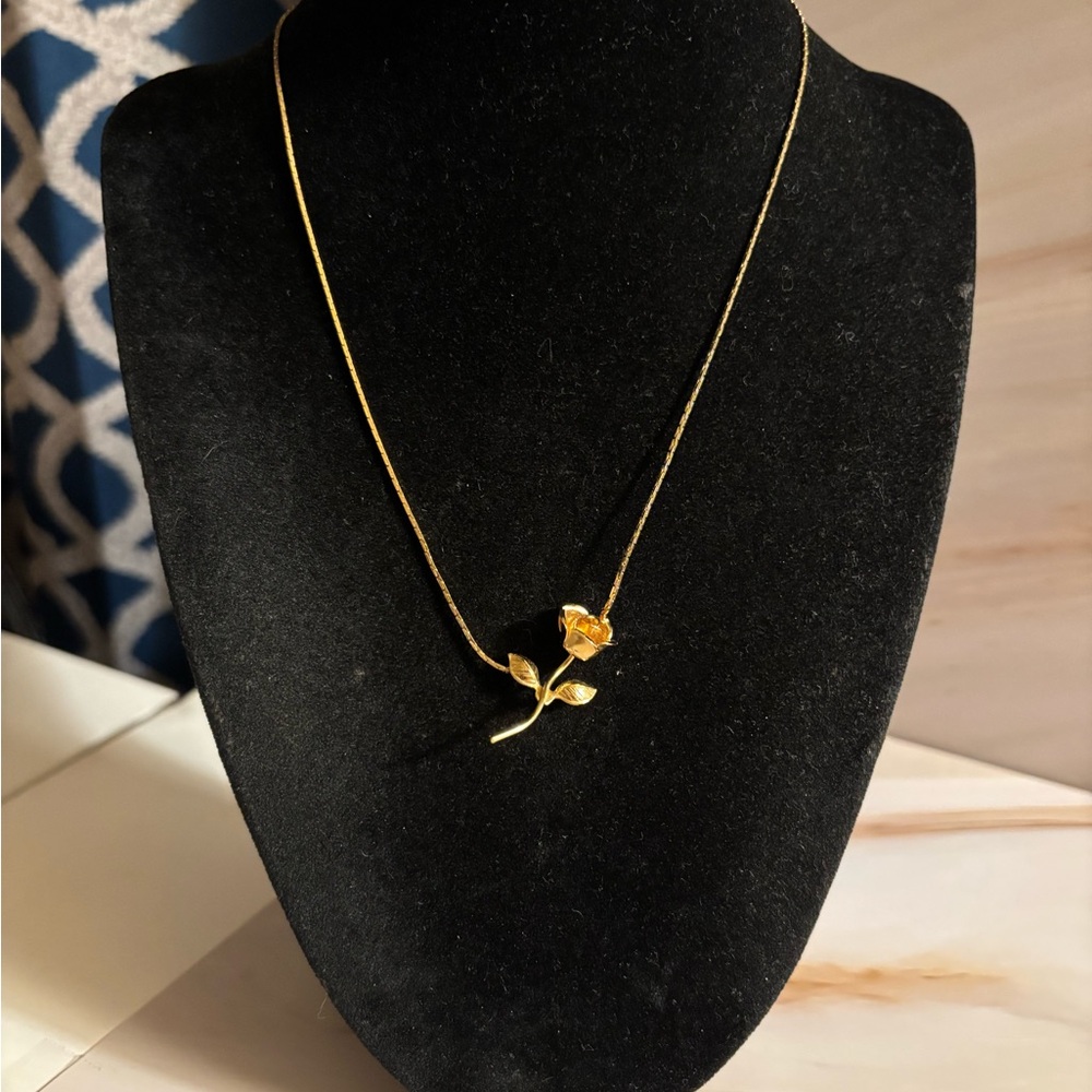 Monet Gold Rose Pendant Necklace